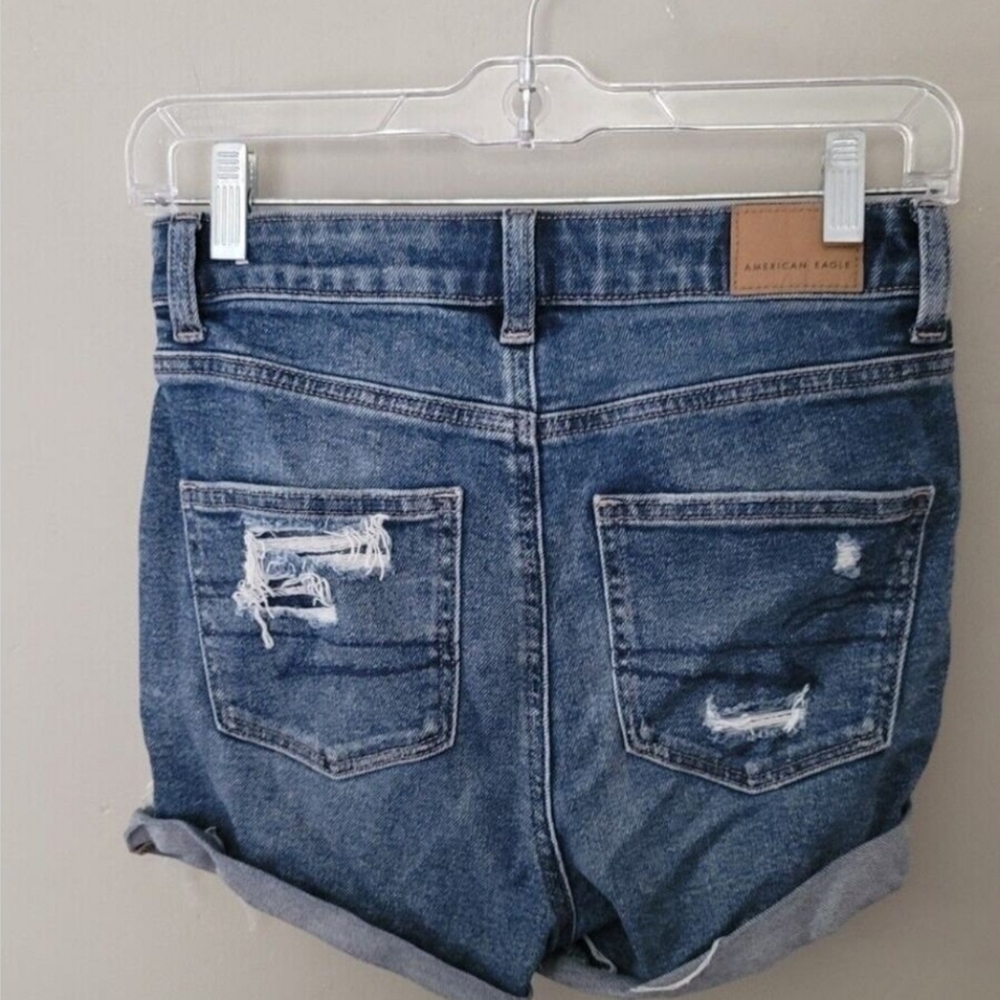 American Eagle distressed Shorts high waist Ripped frayed blue Jean 0 26" - Picture 6 of 6